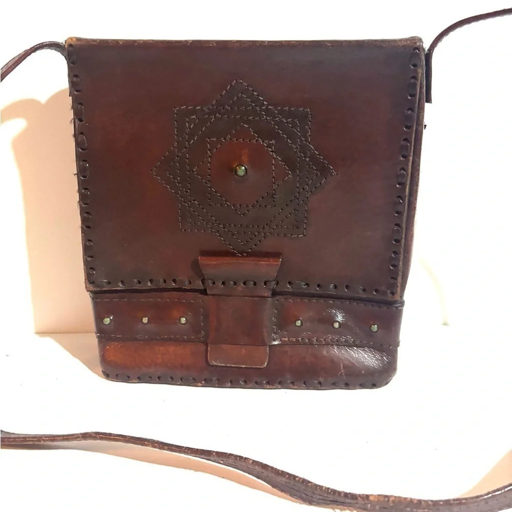 Vintage handmade Brown Leather Crossbody Bag